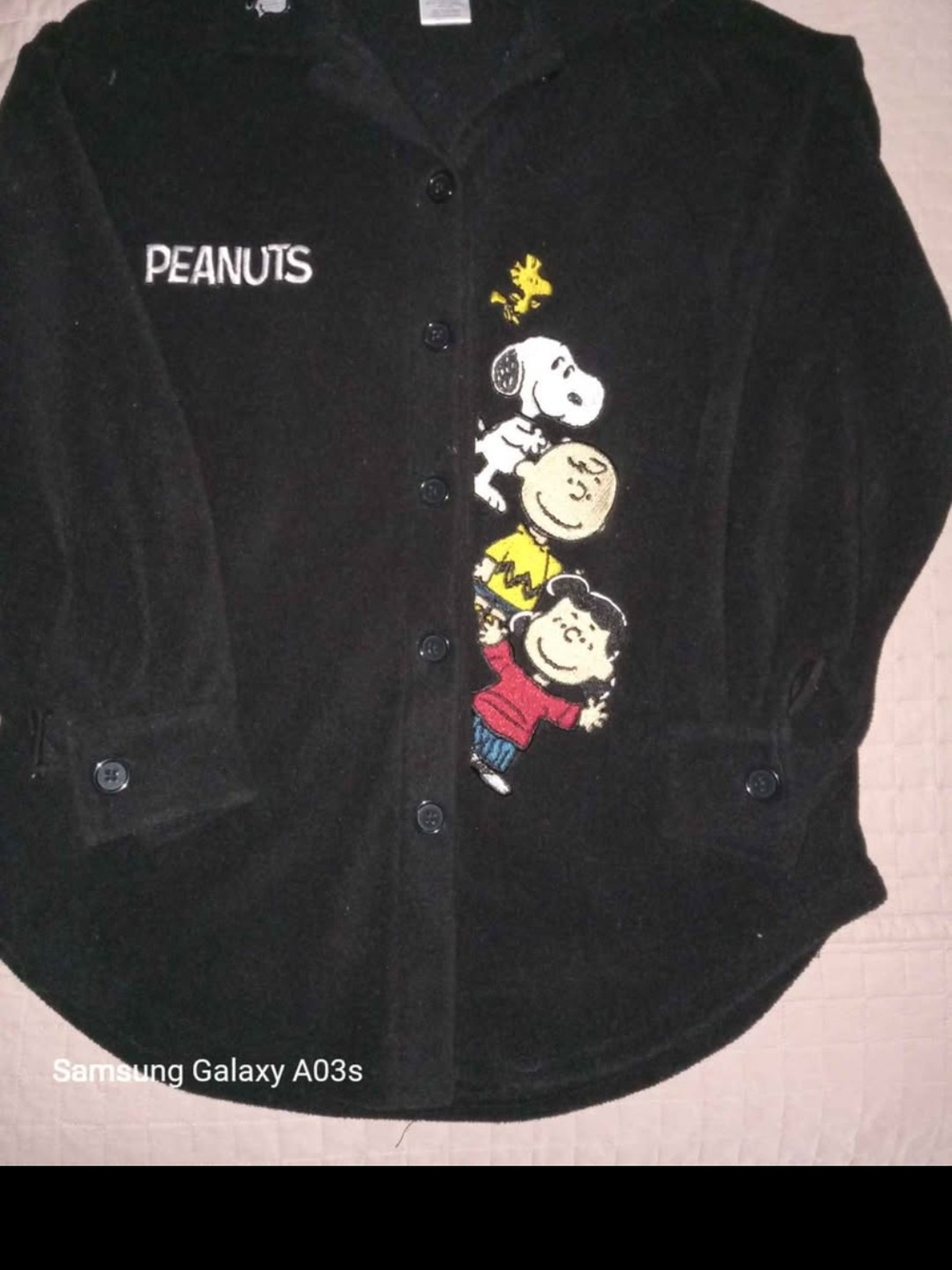 Womens Peanuts Black Button-Up Shirt with Snoopy & Friends